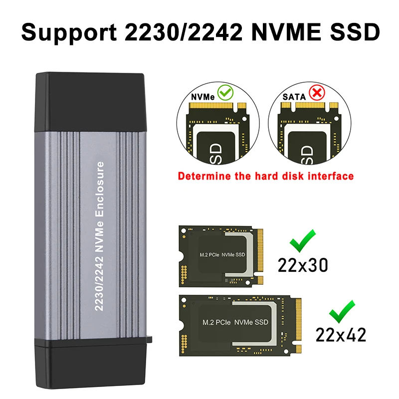 Caja NVMe M.2 USB-C 10Gbps – Compatible 2230/2242 - imagen 3