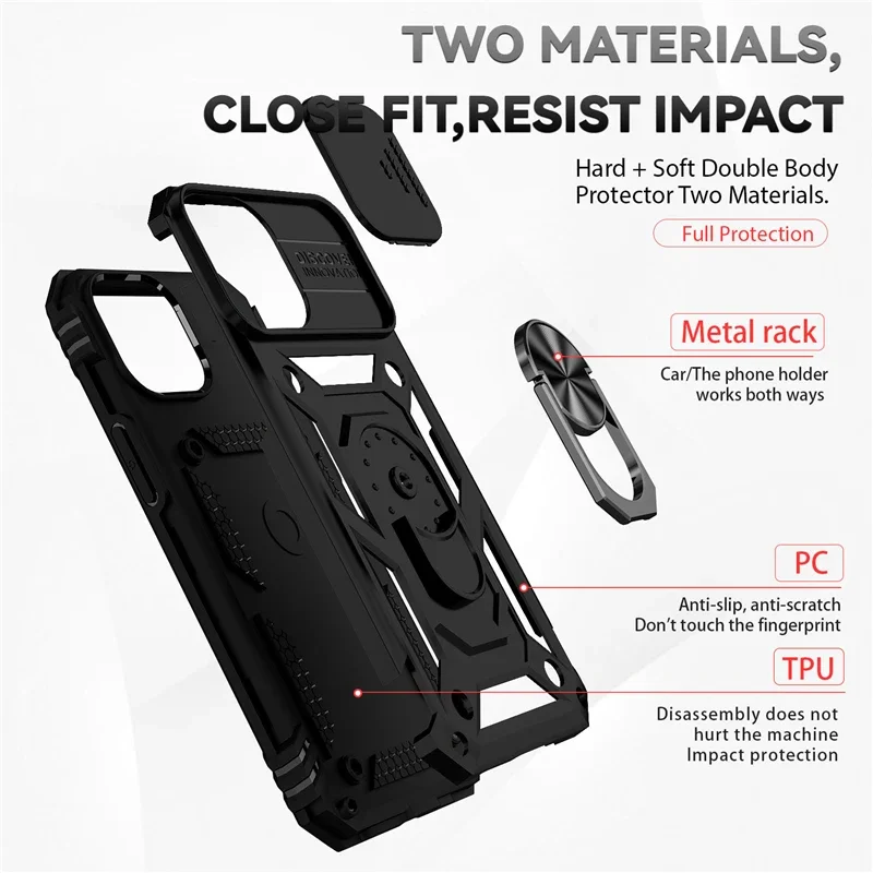 Funda con soporte de armadura de grado militar para IPhone 16, 15, 14, 13, 12, 11 Pro Max Plus, 15Pro, i15, soporte magnético para coche con cubierta deslizante para cámara - imagen 3