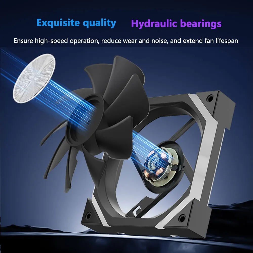 UPSIREN W-ZF120 ventilador enfriador de chasis de empalme inalámbrico, ventilador de refrigeración de CPU 3 en 1 ARGB 120x120x25mm, sincronización de placa base PWM/ARGB - imagen 3