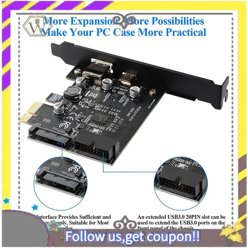 Nuevo PCI-E 1X a USB 3,2 Gen1 USB3.2 tipo C tarjeta adaptadora frontal tarjeta de expansión de plástico - imagen 4