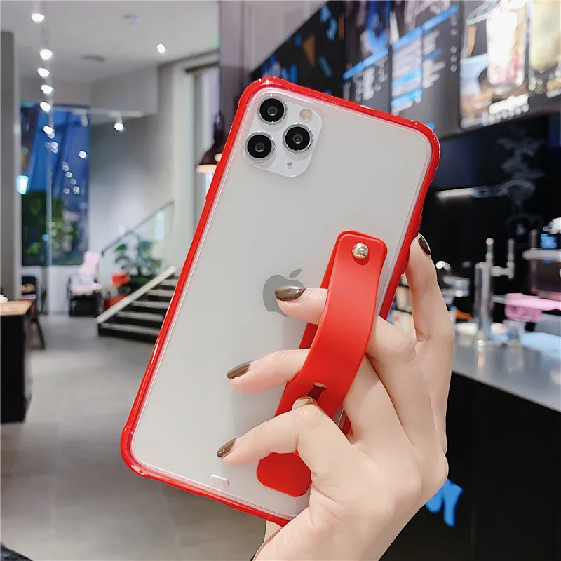 Funda de teléfono con parachoques a prueba de golpes para iPhone 13 Pro Max XS Max 6,1 pulgadas 6,5 pulgadas 6,7 pulgadas funda trasera con soporte transparente para correa para la muñeca - imagen 3