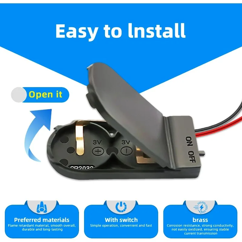 20 piezas ranura única CR2032 CR 2032 botón pila de moneda funda, soporte con interruptor de encendido y apagado cables cable caja de batería de 3V - imagen 3