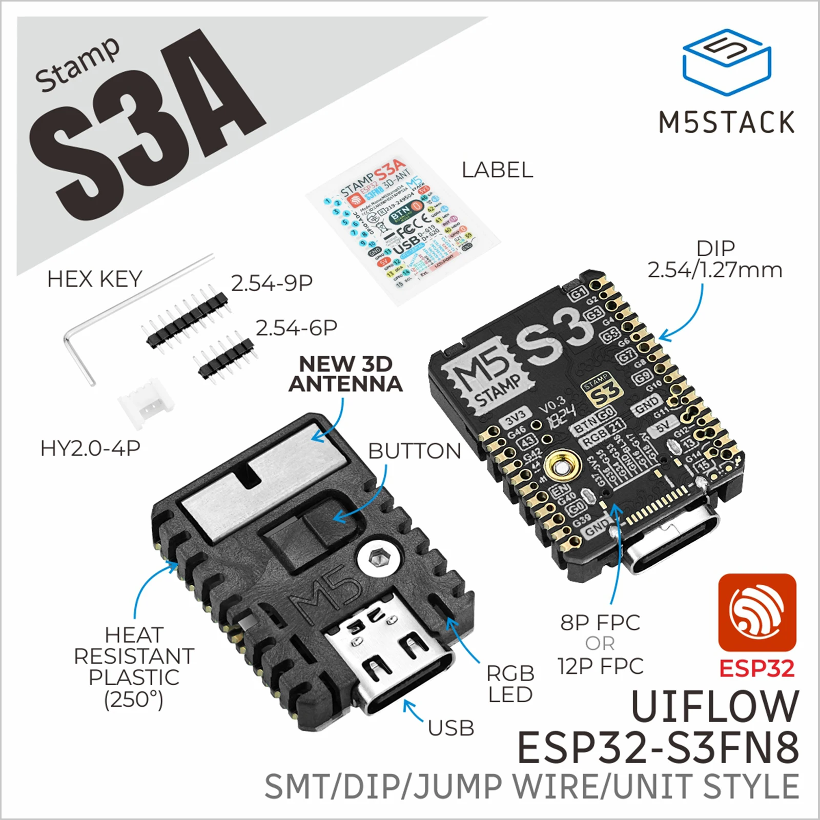 Módulo oficial M5Stack M5stampS3A ESP32-S3FN8 - imagen 2