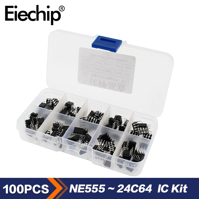 Kit de electrónica de 10 valores, Chip IC de circuito integrado, NE555, UC3842, UC3843, UC3845, 24C02, 24C04, 24C08, 24C16, 24C32, 24C64
