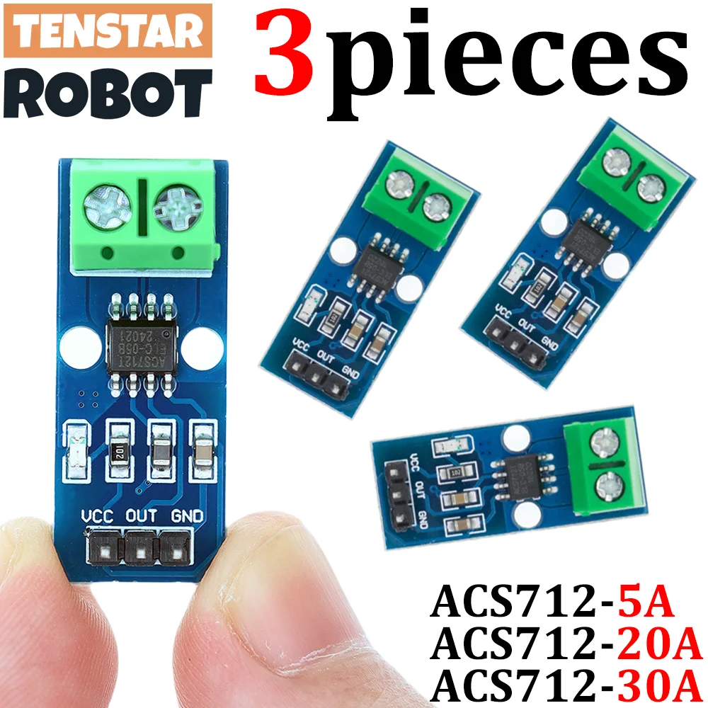 TENSTAR 3 uds ACS712 5A 20A 30A rango Hall módulo Sensor de corriente ACS712-30A ACS712-20A