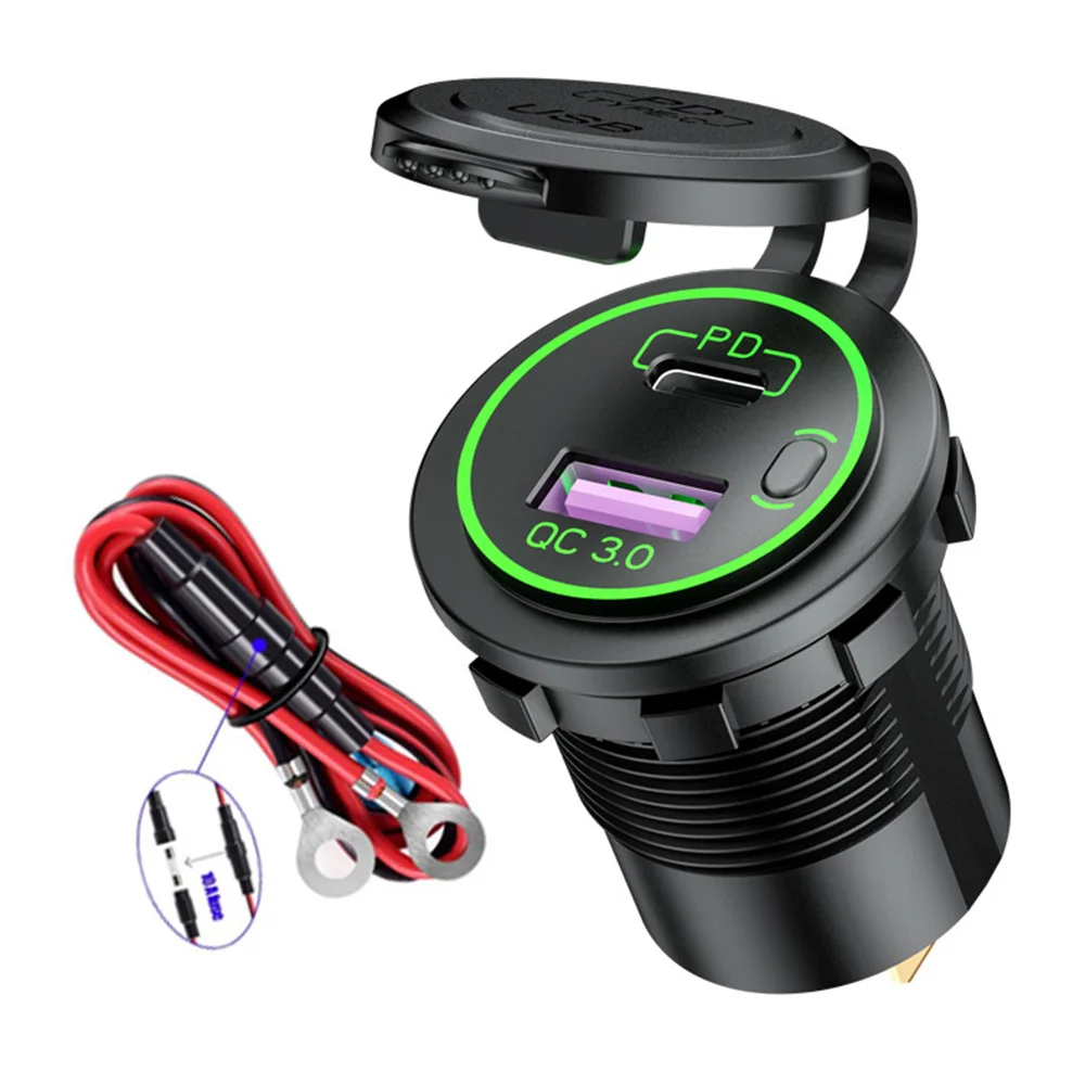 Cargador de coche Quick Charge 3,0 Dual USB + tipo C resistente al agua 12V/24V QC3.0 tipo C USB cargador rápido conector de toma de corriente - imagen 5