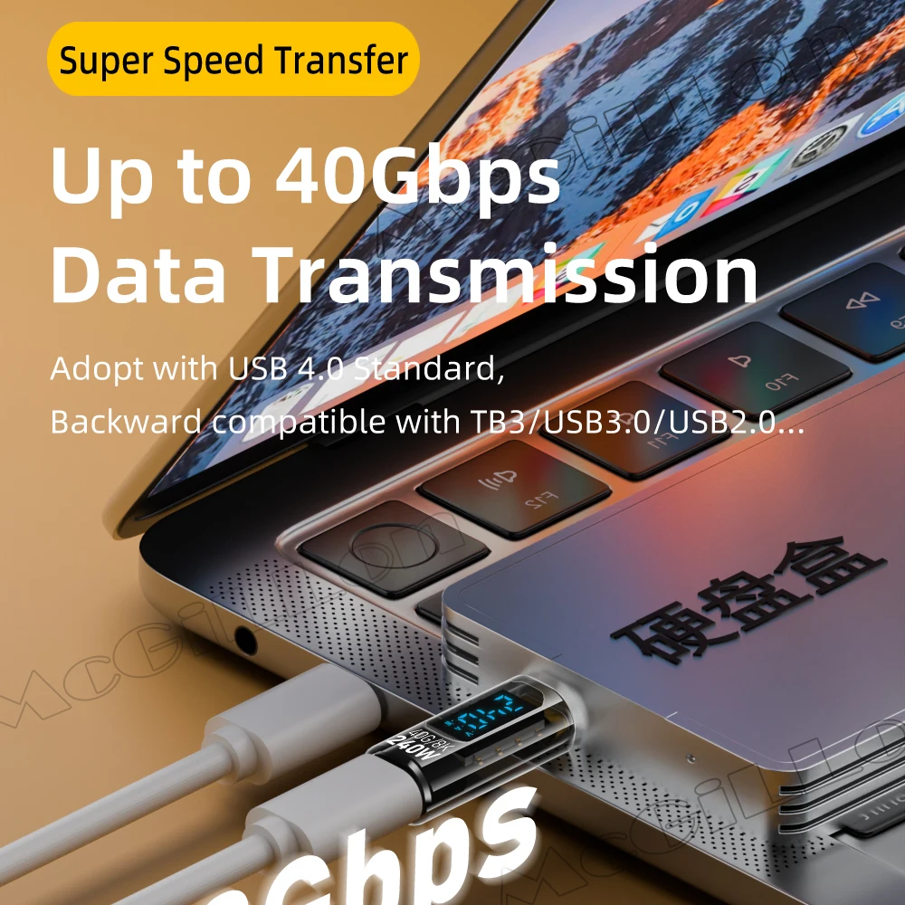 Pantalla LED transparente 240W USB4.0 40Gbps tipo C a C adaptador OTG 8K @ 60Hz 5A Cable de carga rápida para iPhone 15 14 Tablet Laptop - imagen 4