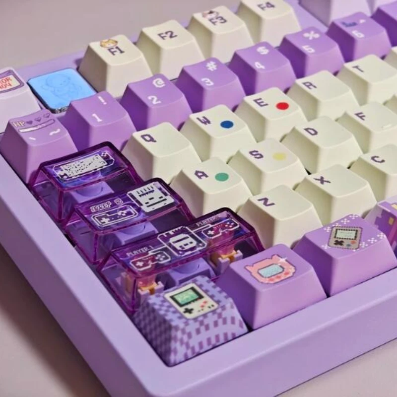 Purple Game Meow Theme Keycaps Set PBT Sublimation Cherry Profile Cute Keyboard Caps Customized Mechanical Keyboard Accessories