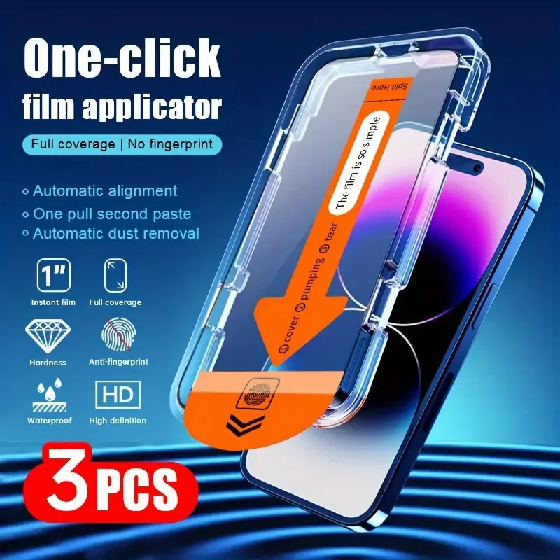 3 uds instalación sin polvo Protector de pantalla HD para iPhone 11 12 13 14 15 16 Pro Max 14 15 16 Plus 16e película de vidrio templado