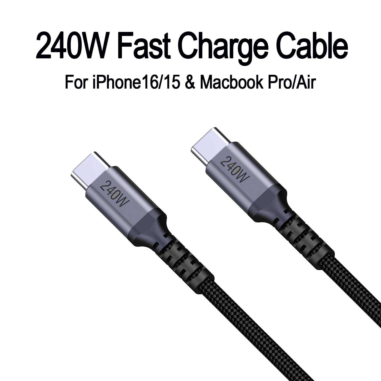 Cable duradero 5A USB-C PD3.1 de carga rápida de 240W para MacBook Pro/Air, iPad Pro/Air, Samsung, iPhone16/15, portátil para juegos, etc.