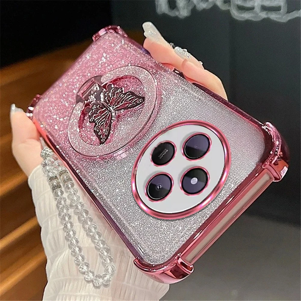 Funda de teléfono con pulsera de cristal y mariposa brillante para Xiaomi Redmi 15 15C 14C 13C 12C 10 10C 9 9A 9C A5 A3, funda de silicona a prueba de golpes - imagen 2