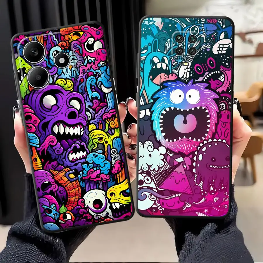 Funda de teléfono suave negra para Xiaomi Redmi Note 11s 7 8 12s 9S 13 14 Pro Plus 10S 9 10 11 12 Pro Trendy Monster Graffiti - imagen 2