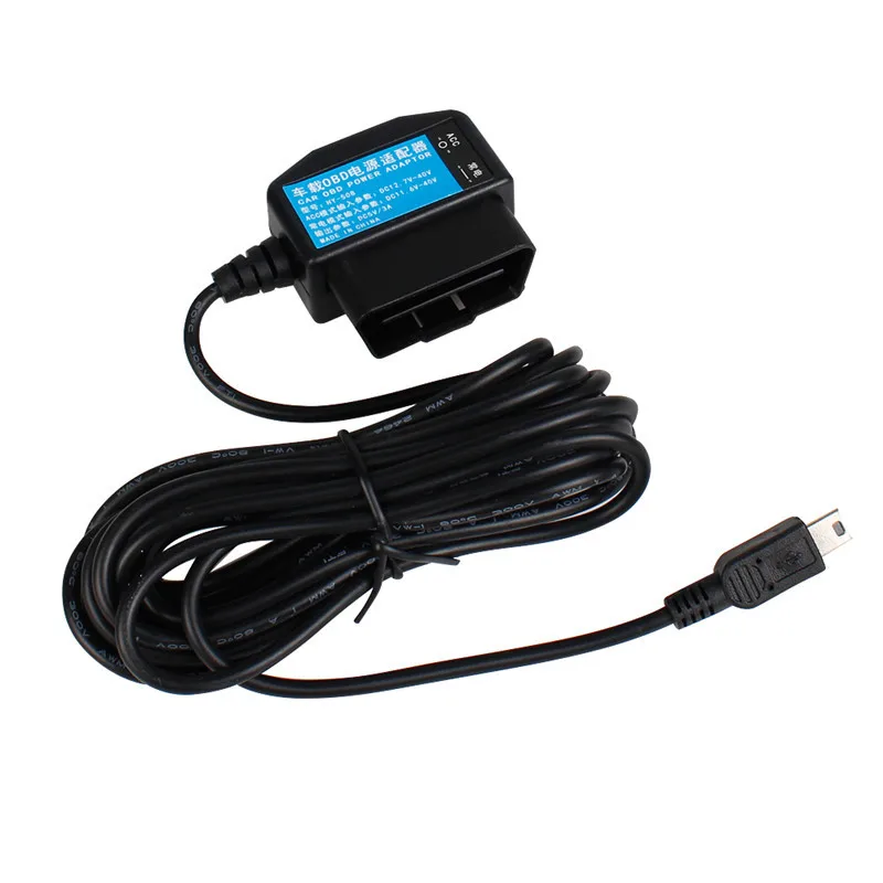 Miniadaptador de cigarrillos OBD para coche, caja de alimentación con interruptor de Cable de 3,5 m para carga de cámara de salpicadero, salida de 5V, 3A, Mini puertos USB de 5 pines - imagen 2