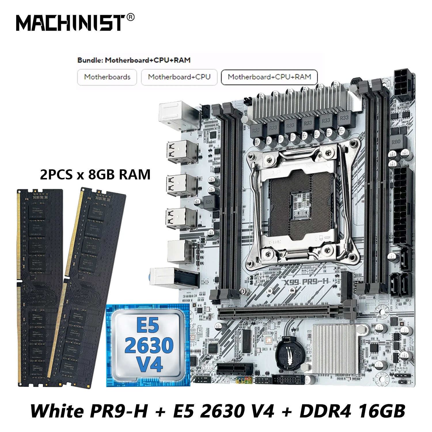 Combo de placa base MACHINIST White X99 PR9-H Intel Xeon E5 2630 V4 LGA 2011-3 CPU DDR4 16GB RAM NVME m.2 Juego de kit opcional - imagen 2