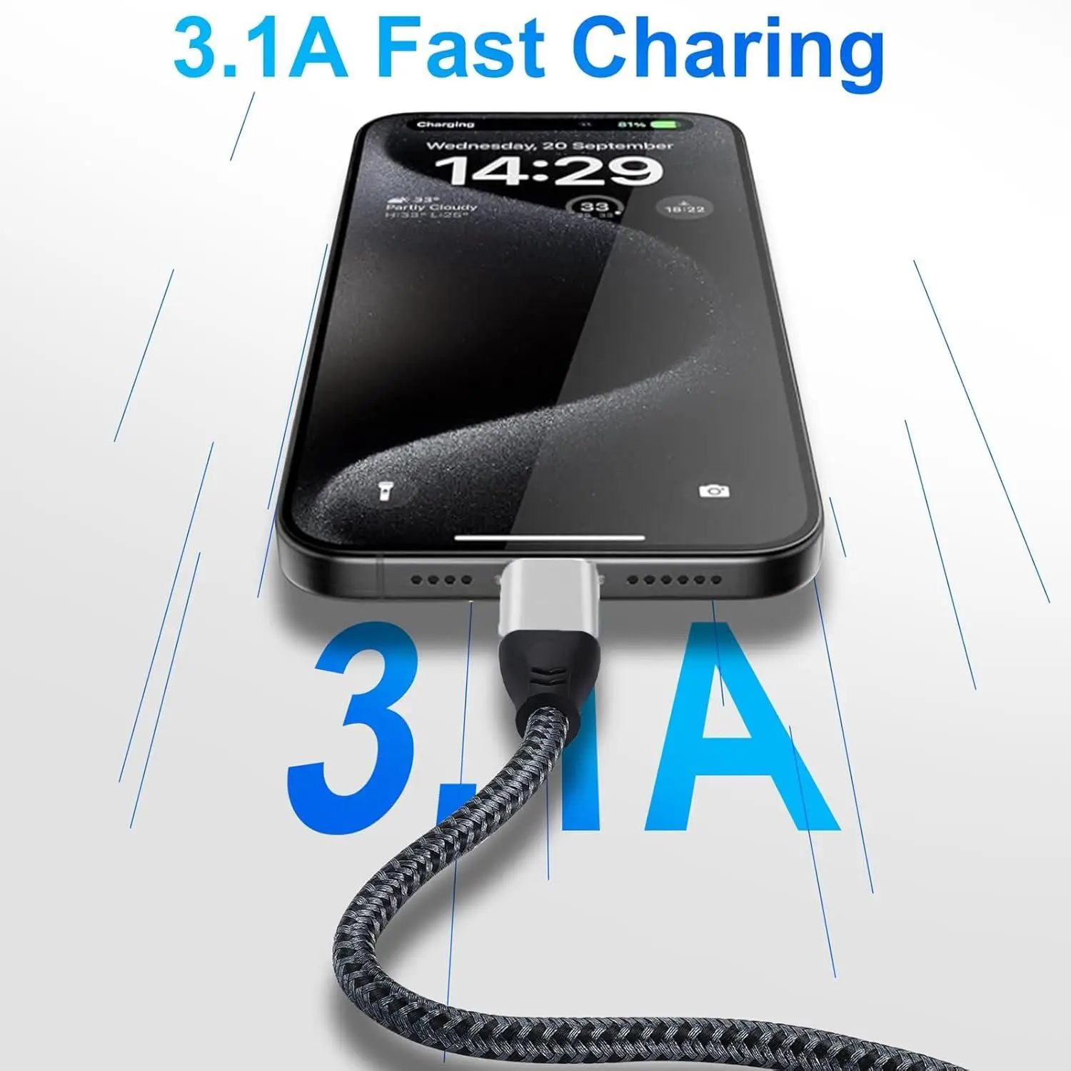 Cable trenzado de carga USB A a tipo C 3A de 1m USB 3,1 USB 3,2 Gen2 10Gbps Cable de transferencia de datos para Samsung Galaxy Phone Tablet SSD - imagen 4