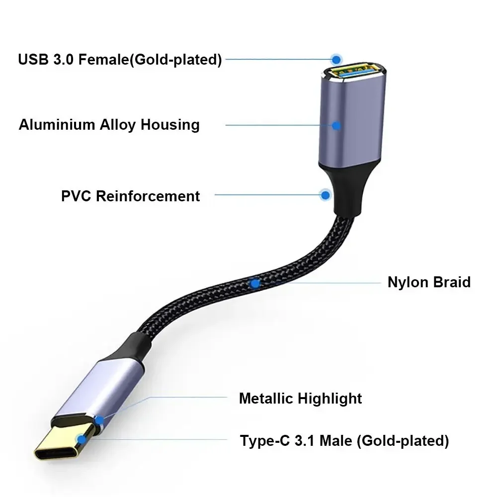 Cable profesional de alta velocidad tipo C a USB 3,0 A, macho a hembra, adaptador OTG para ordenador portátil, Cable de extensión para teclado y ratón de coche - imagen 5
