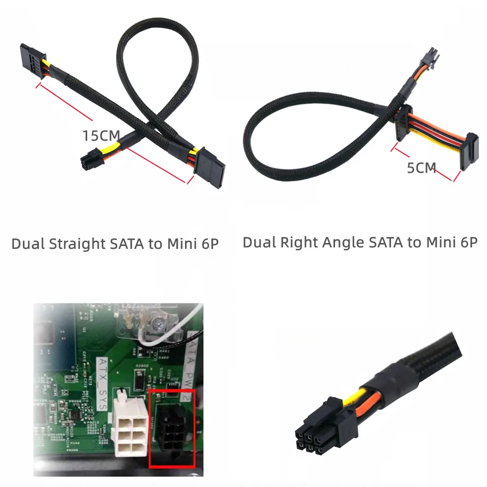 18AWG Núcleo de cobre 3,0 Mini 6P 6Pin a doble SATA SSD Cable de alimentación disco duro SATA de ángulo recto para PC caja de ordenador - imagen 5