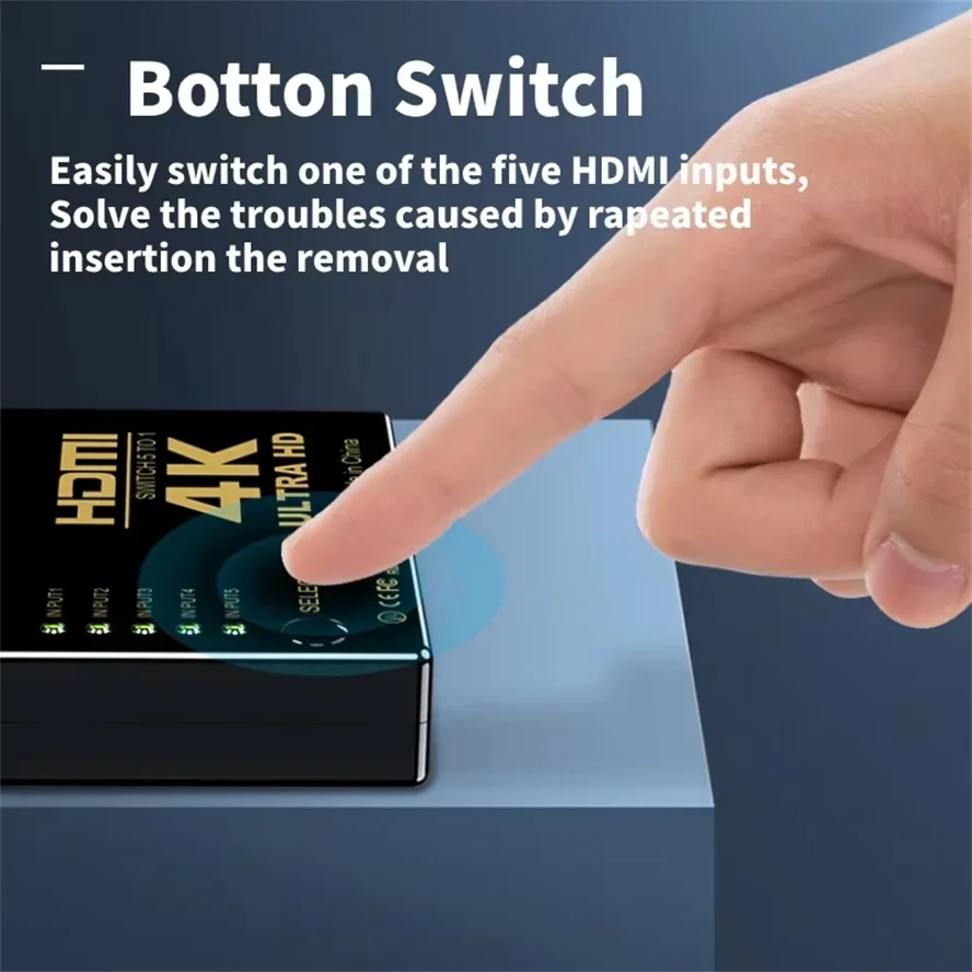 Conmutador HDMI HD 4K 5 en 1 salida compatible con HDMI, Selector divisor, adaptador de caja de vídeo con control remoto IR para ordenador portátil, PC, HDTV, DVD, PS4 - imagen 4