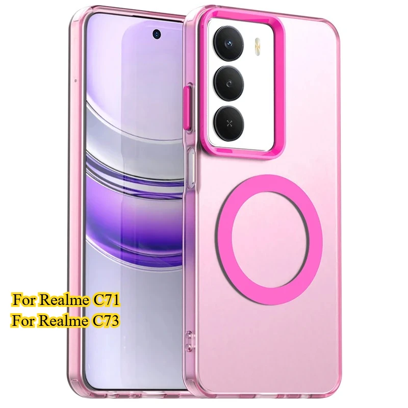 PC de adsorción magnética + funda de TPU para Realme C71 C73 Magsafe carga inalámbrica Color caramelo parachoques translúcido para Realme C 71 73