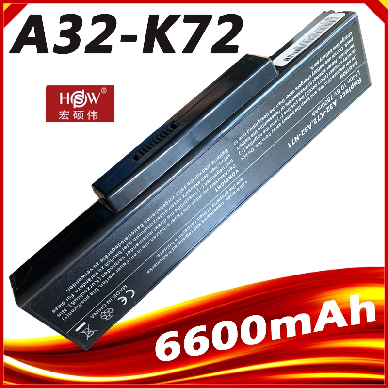 Batería de 6600mAh para Asus A32-K72 A32-N71 K72DR K72 K72D K72F K72JR K73 K73SV K73S K73E N73SV X77X77VN N73SV 9 celdas