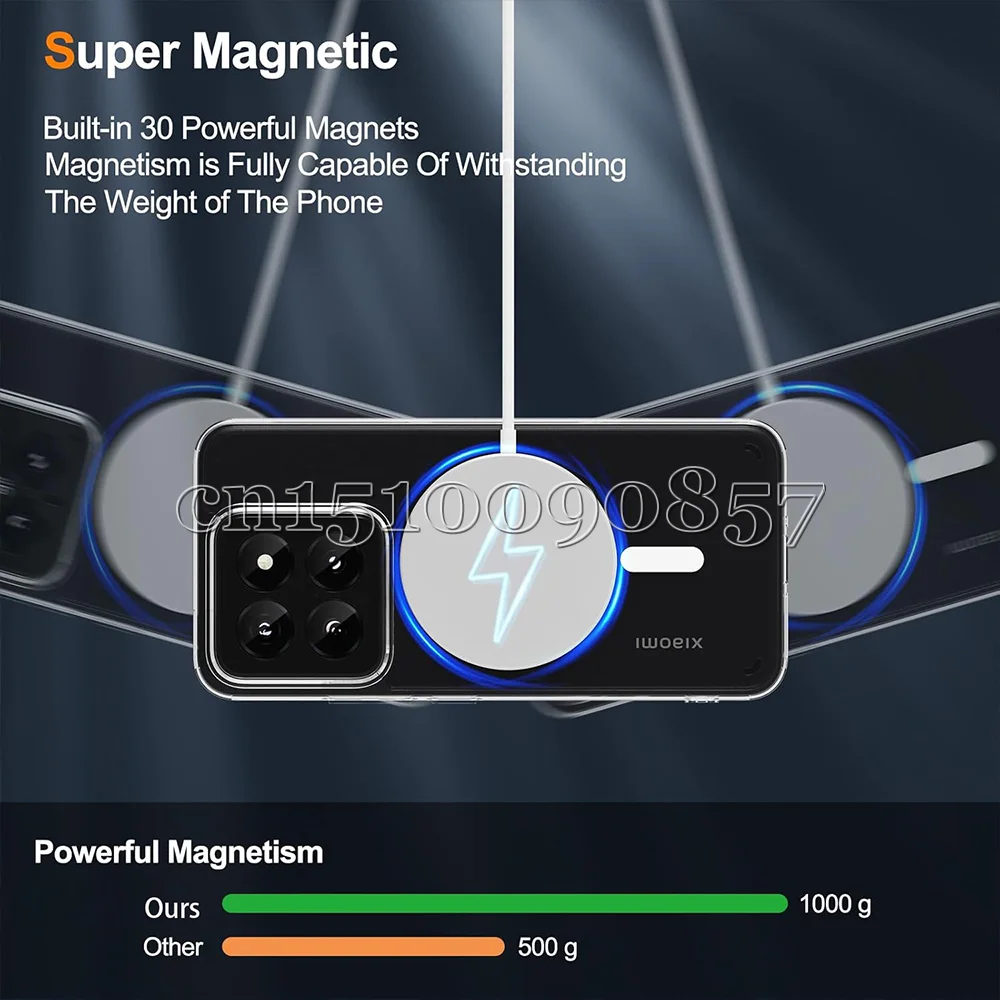 Funda para Magsafe con carga inalámbrica magnética, parachoques suave a prueba de golpes, cubierta protectora dura y transparente para cámara Xiaomi 14T Pro - imagen 2