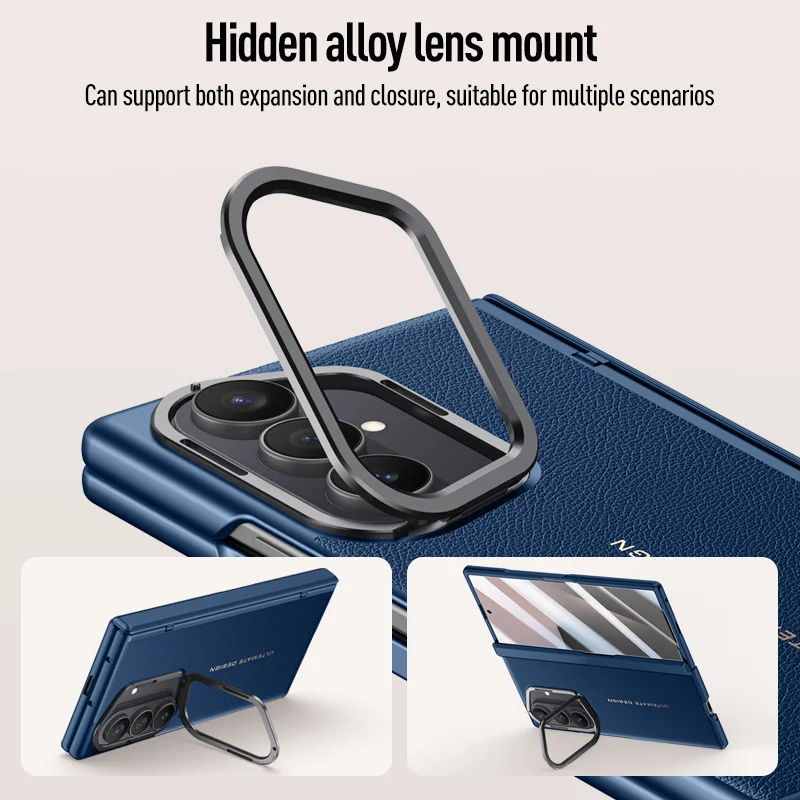 Funda protectora de cuero PU con pantalla de privacidad, película protectora de vidrio templado para Samsung Galaxy Z Fold7 5G, funda con soporte para cámara con bisagras de resorte - imagen 4