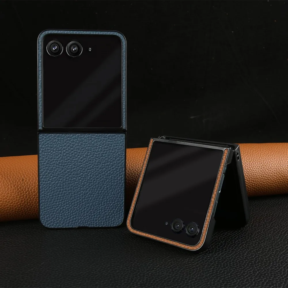 Funda de cuero genuino de lujo para Motorola Razr 50 Ultra, funda trasera con patrón de Litchi Razr50 - imagen 3