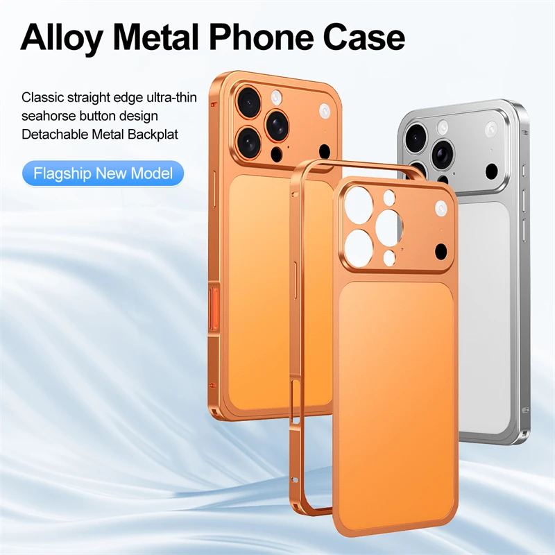 Funda de lujo resistente de aleación de aluminio con marco delgado para IPhone 13, 14, 15, 16 17 Pro Max, cubierta protectora a prueba de golpes con plano posterior de Metal a la moda - imagen 2
