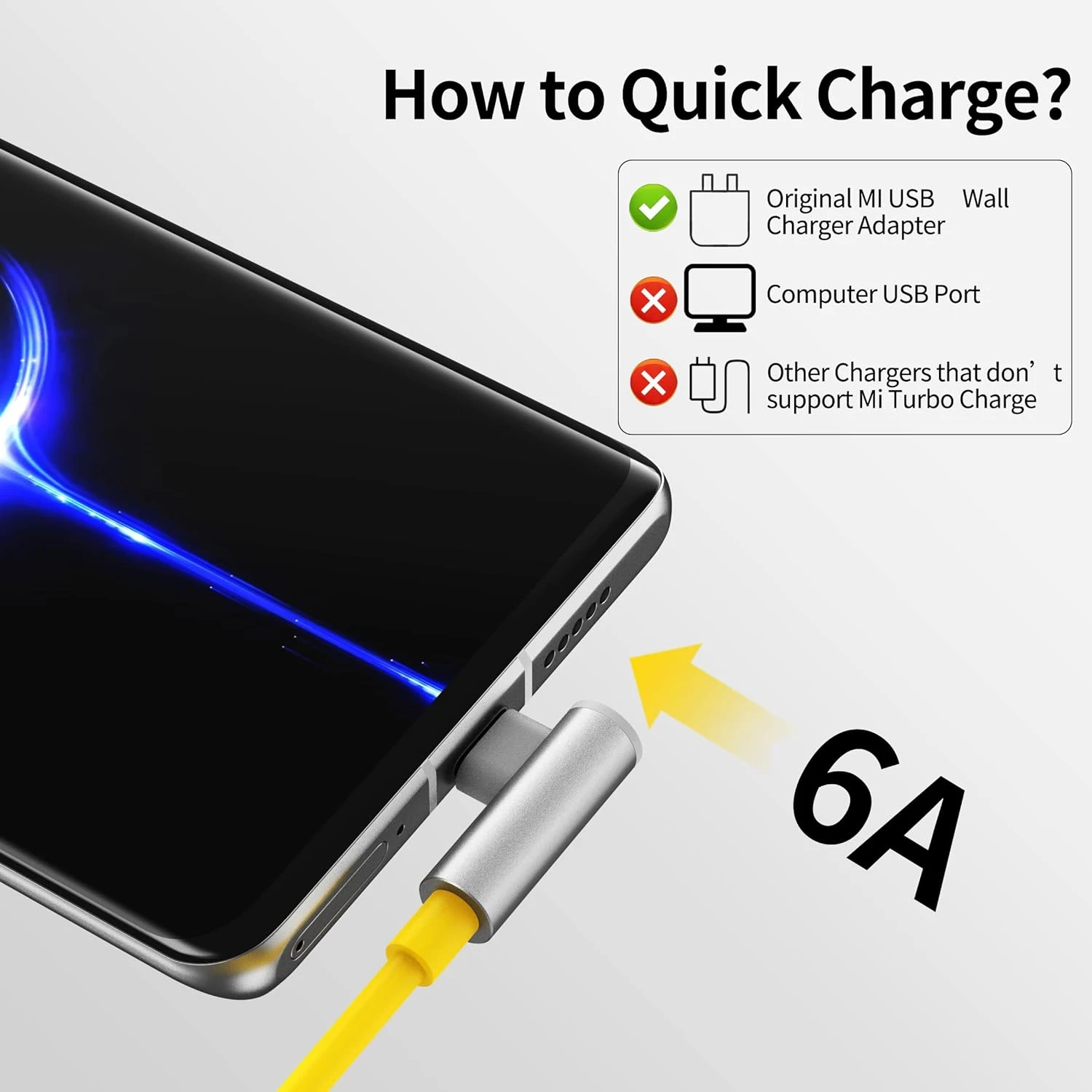 Cable tipo C de codo de 90 grados 6A 67W 120W carga rápida para Xiaomi Redmi Note 11T 12 13 POCO X5 Pro Mi Cable de carga Turbo 1m 1,8m - imagen 5