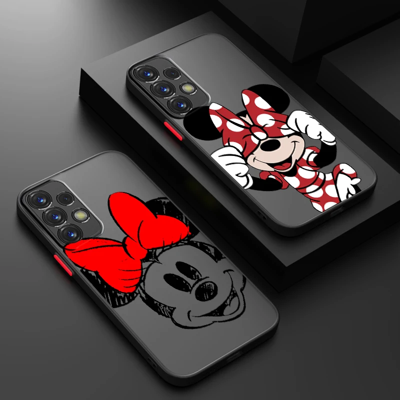 Disney funda trasera de Minnie Mouse translúcida para teléfono Samsung, carcasa trasera de Minnie Mouse rojo esmerilado para Samsung A53, A52, A33, A32, A51, A71, A21S, A13, A73, A50, A22, A12, 5G - imagen 2