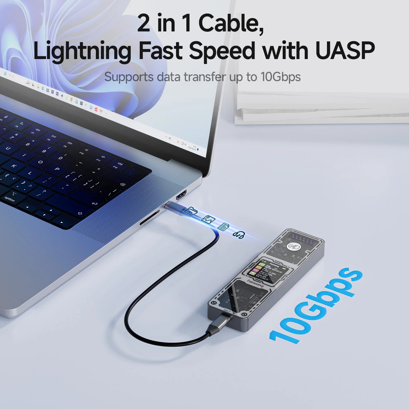 Fanxiang MD86 M.2 NVME/SATA SSD carcasa 10 Gbps USB 3,2 Gen 2 SSD adaptador/lector USB compatible con teclas M/B + M/2230/2242/2260/2280 - imagen 2