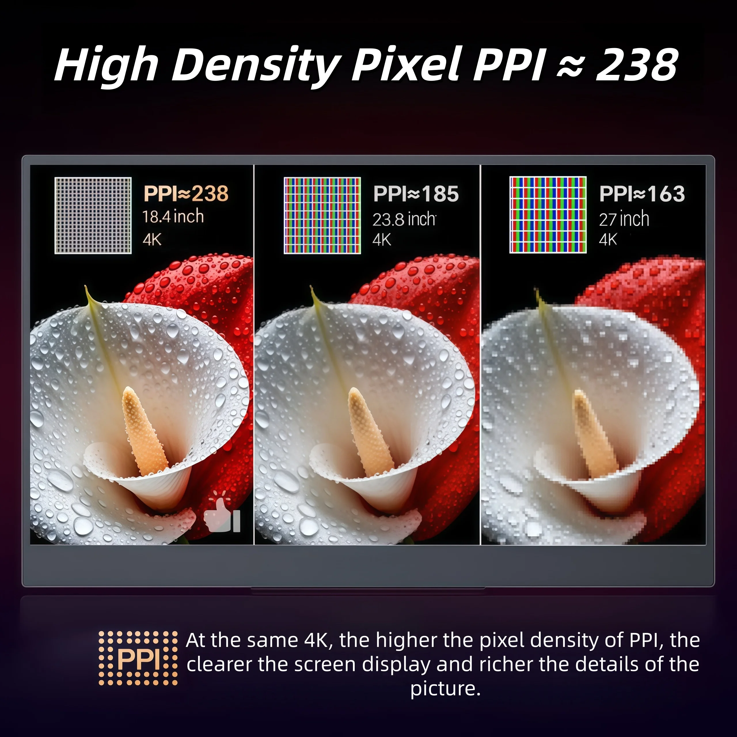 UPERFECT QLED 18.4 Monitores portátiles Pantallas de juegos 4K 60Hz 100%sRGB 180 ° Soporte ajustable USB C HDMI para PS5 / 4 Interruptor PC portátil Mac Xbox Work Home Segunda pantalla de extensión - imagen 4