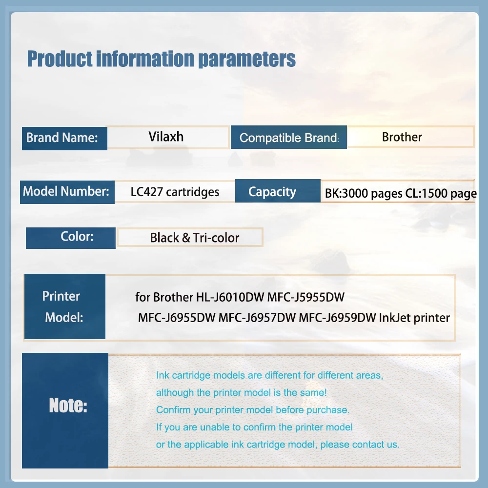 Vilaxh LC427 LC427XL cartucho de tinta para impresora Brother LC427 LC427XL HL-J6010DW MFC-J5955DW MFC-J6955DW MFC-J6957DW MFC-J6959DW - imagen 2