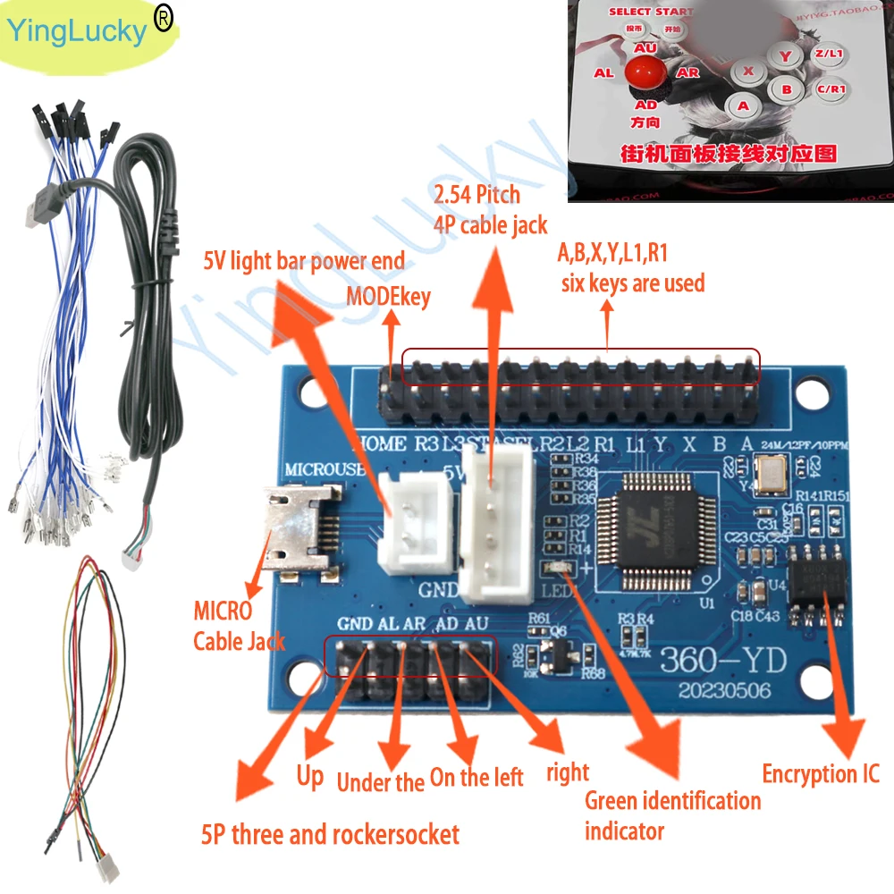 Juegos de Arcade Xbox360, placa Usb Zero Delay, compatible con Pc, Xbox 360, controlador de Gamepad Android, botón de Arcade Diy con Cable