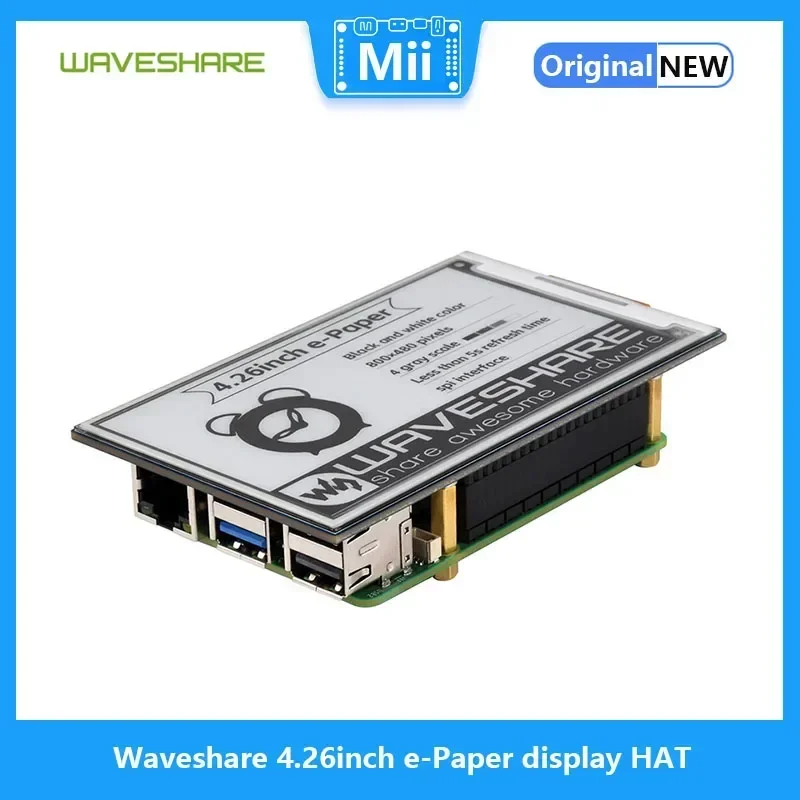 Raspberry Pi Sombrero con pantalla de papel electrónico de 4,26 pulgadas, Waveshare 800x480, negro/blanco, interfaz SPI de baja potencia, amplio ángulo de visión - imagen 3