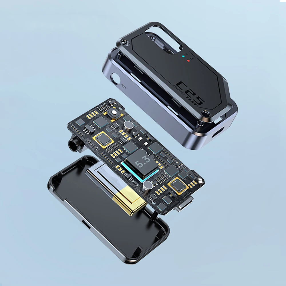 Adaptador de Audio portátil 2 en 1 Bluetooth 5,3, receptor transmisor inalámbrico AUX de 3,5 MM con micrófono estéreo HIFI para coche, Kit de PC y avión - imagen 3