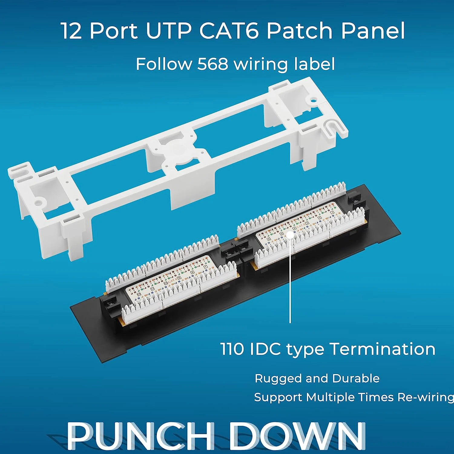 ZoeRax Panel de parche Cat6 de 12 puertos, montaje en pared, soporte 89D incluido, instalación Vertical u Horizontal, cableado Cat5e y Cat6 RJ45 - imagen 4