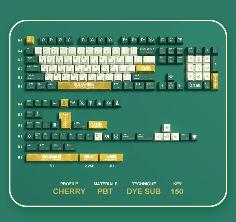 Teclas personalizadas para Zelda, teclas de perfil PBT para teclado mecánico Cherry MX Switch, con temática de juego DYE-SUB Cherry, 150 teclas - imagen 2