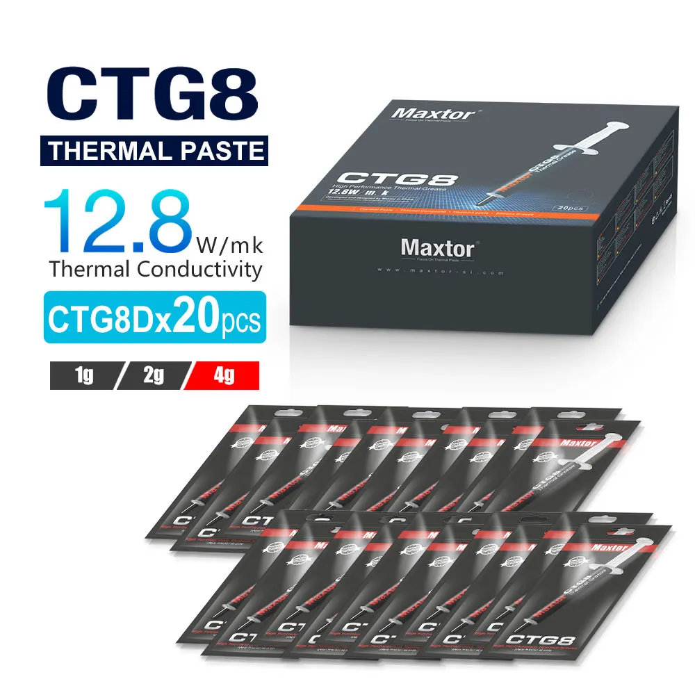Pasta térmica CTG8 Maxtor, grasa conductora térmica de rendimiento, pasta termica 12,8 W/mk 1g2g/4g para juegos, PC, PS4, CPU, refrigeración GPU - imagen 2