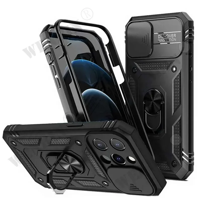 Case For iPhone 16 15 14 Pro Max 13 12 Pro Max XR Plus 360 Full Body Rugged Protective Slide Camera Stand Protection Ring Cover - imagen 2