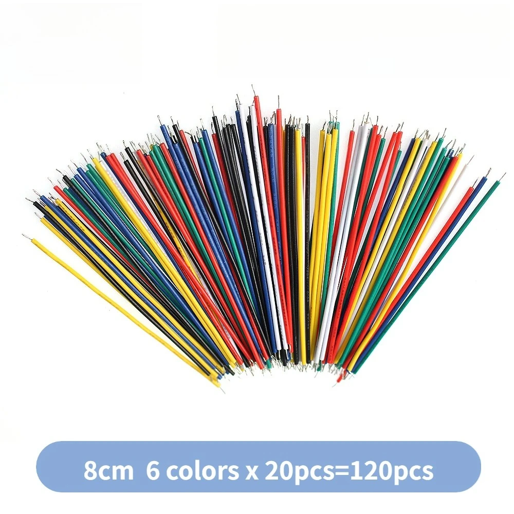120 Uds 24AWG 26AWG 6 colores placa de pruebas chapada en estaño PCB Cable de soldadura Kit de cables de puente 8cm para proyectos electrónicos Arduino DIY - imagen 3