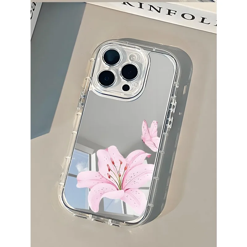Ins-funda de teléfono con espejo rosa, fresca y elegante, para iPhone 17AIR 11 12 13 14 15 16 17Pro Max Plus, anillo de lente anticaída - imagen 5