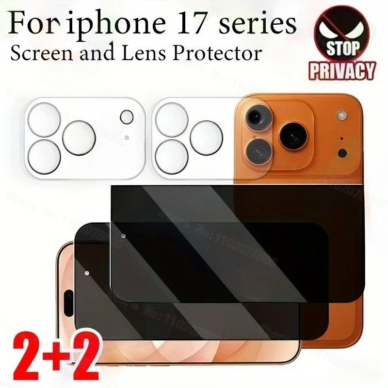 2 uds vidrio templado de privacidad para iPhone 17 Air 16 Pro Max 15 14 13 12 11 película protectora de lente de cámara antihuellas e rotura - imagen 2