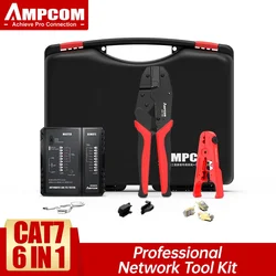 AMPCOM Kit Herramientas de Red RJ45 Profesional con Crimpadora Cat7
