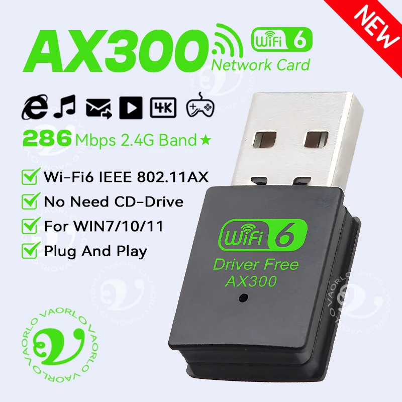 WIFI6 USB Wireless Network Card Adapter AX300 802.11AX 2.4GHz WI-FI Receiver Mini Dongle For PC Laptop Windows7/10/11 Drive Free - imagen 4