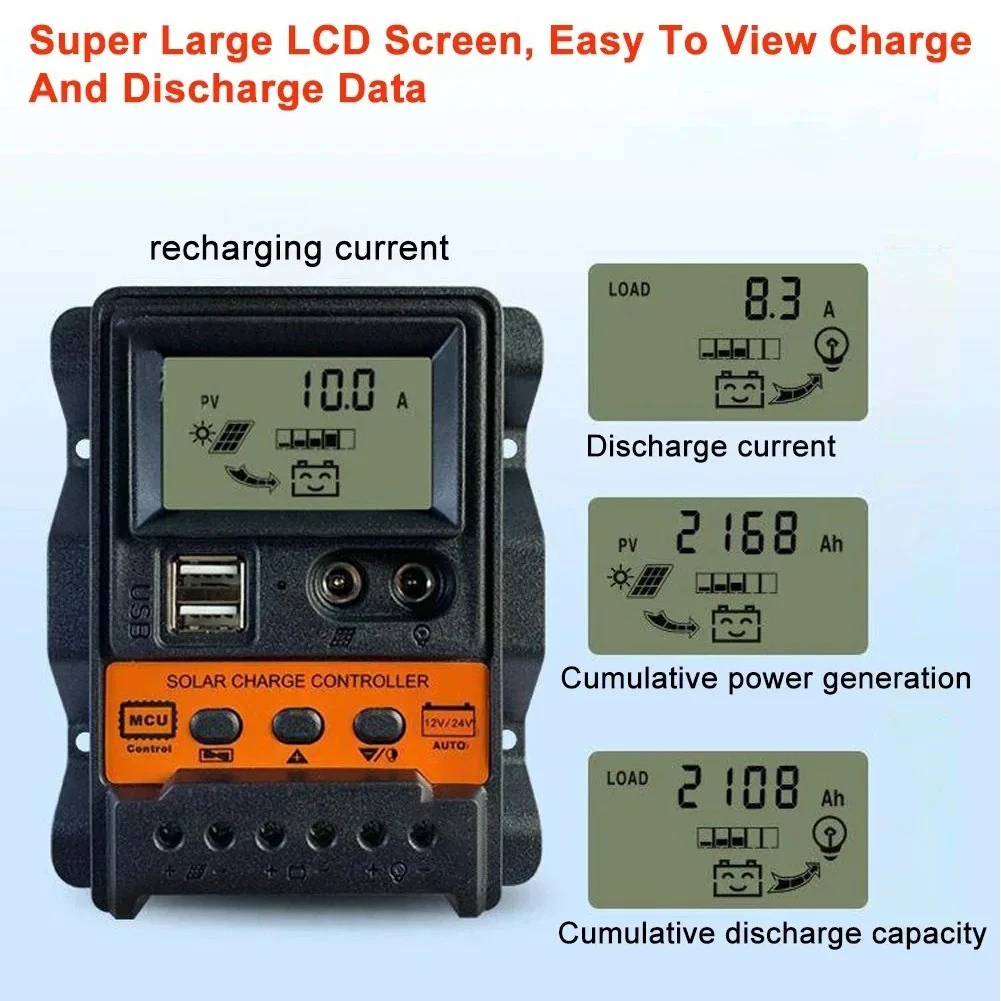 Regulador solar 10A/20A/30A Controlador PWM Regulador de batería de panel solar PWM de 3 etapas Regulador de carga solar para paneles solares - imagen 5