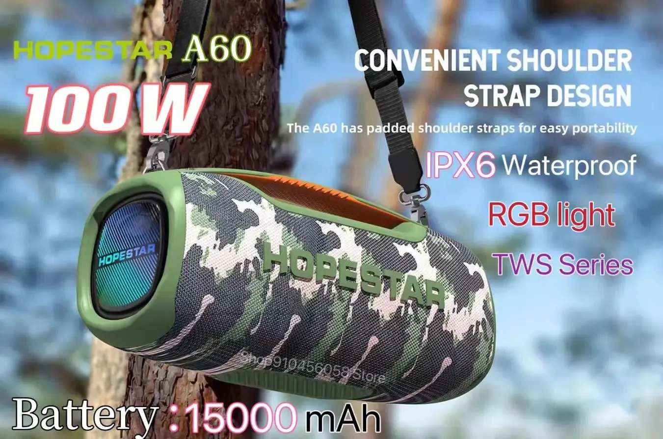 Hopestar-Altavoz Bluetooth A60 de alta potencia para exteriores, altavoz impermeable con micrófono, 100W - imagen 2