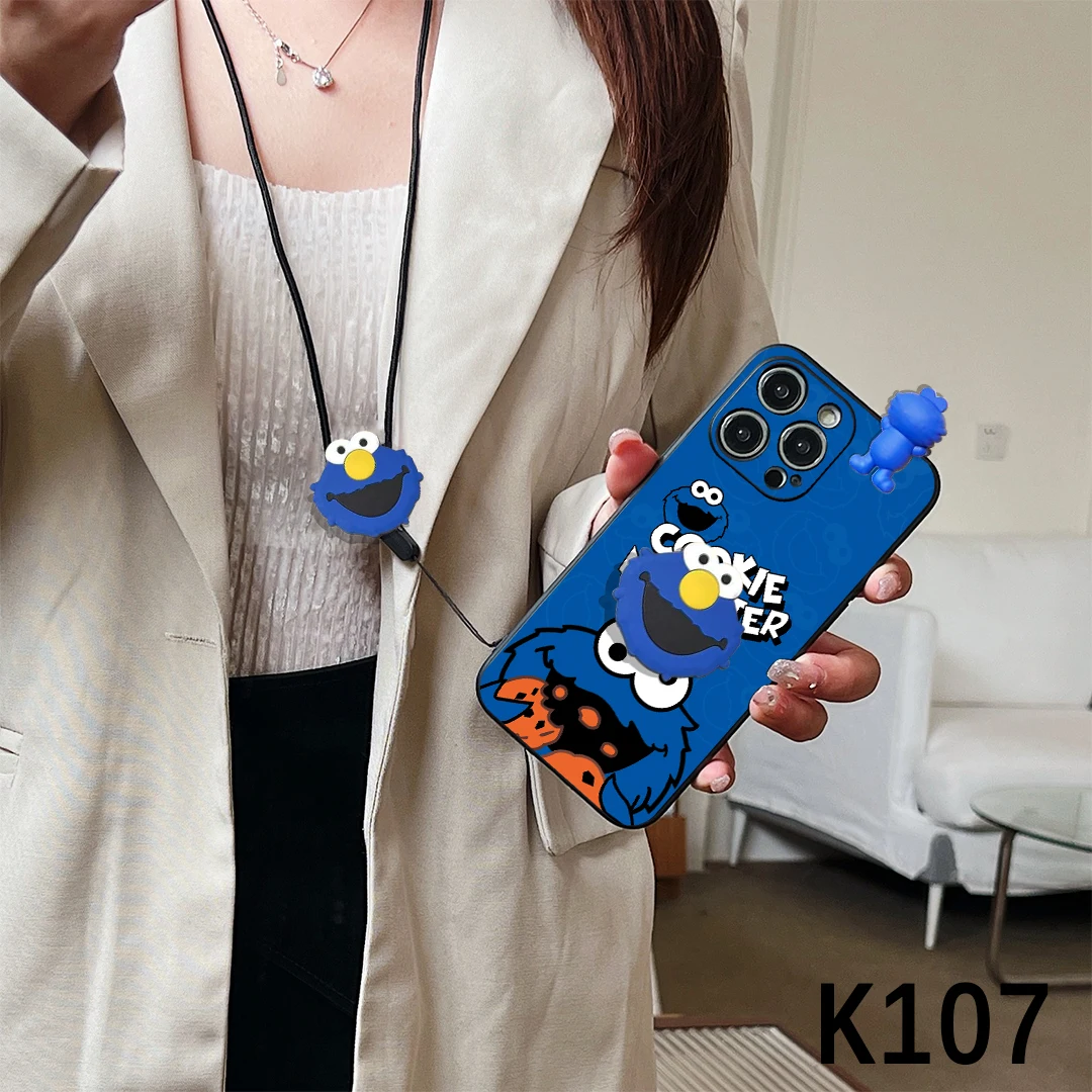 Para iPhone 6 6s 7 8 SE XR Xs 16 15 14 13 12 11 Pro Max mini Plus e Funda ELMO Azul Rojo Con Cuerda De Soporte