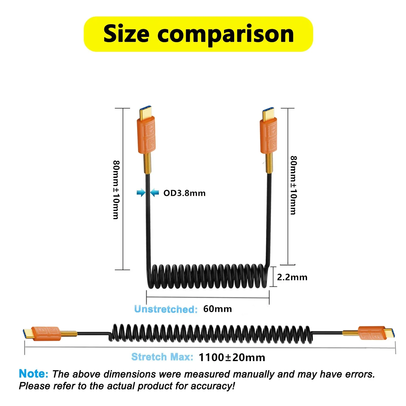 Cable retráctil USB4 de doble puerto tipo C con resorte, 240W (48V/5A), 8K, 60Hz, Cable para ordenador portátil Thunderbolt, Cable PD Coaxial de 40Gbps, 1m - imagen 4