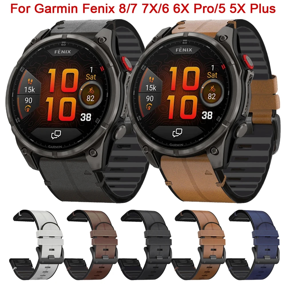 Correa de cuero sintético de silicona 22mm 26mm para Garmin Fenix 8 47mm 51mm/7X 7/6 6X Pro/5 5X Epix Pro Gen 2 pulsera de 47/51mm